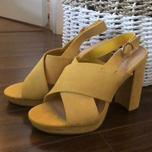 Yellow chunky heel sandals